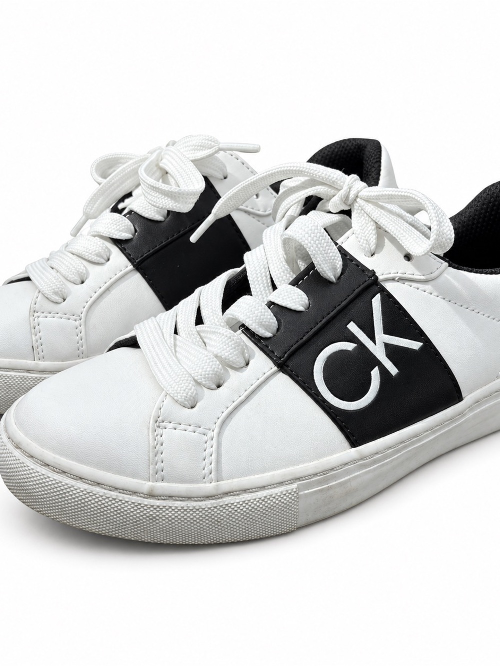 Calvin Klein Kids White and Black Logo Lace-Up Sneakers